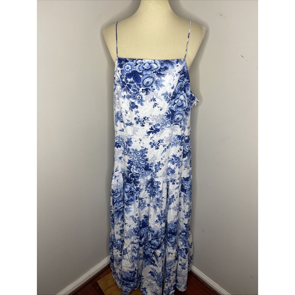 Plus Anthropologie 2X Maeve Blue White Floral Print Drop-Waist Dress - Picture 2 of 10